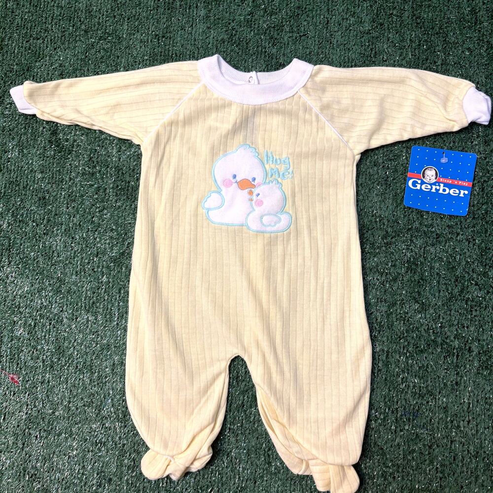 Vintage 90s Gerber Footed Jumpsuit 3-6 Months Yellow Sleep 'n Play Duck Hug Me